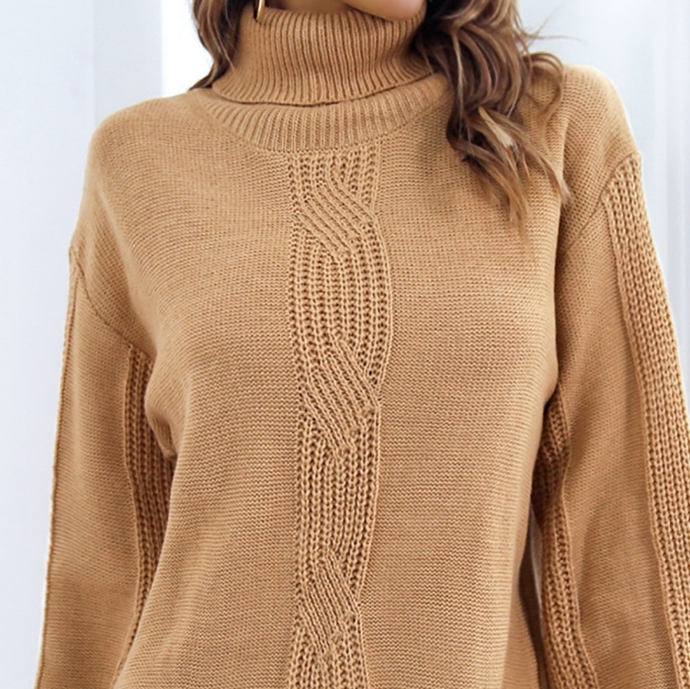 Camel Turtleneck Sweater Dress - Picture 2 of 8